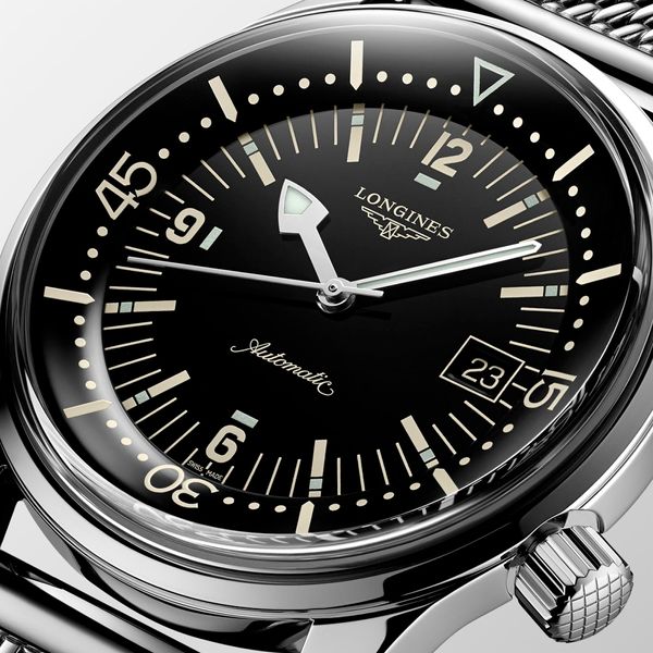 Longines Legend Diver 42mm Steel Black Automatic Mesh Bracelet Watch