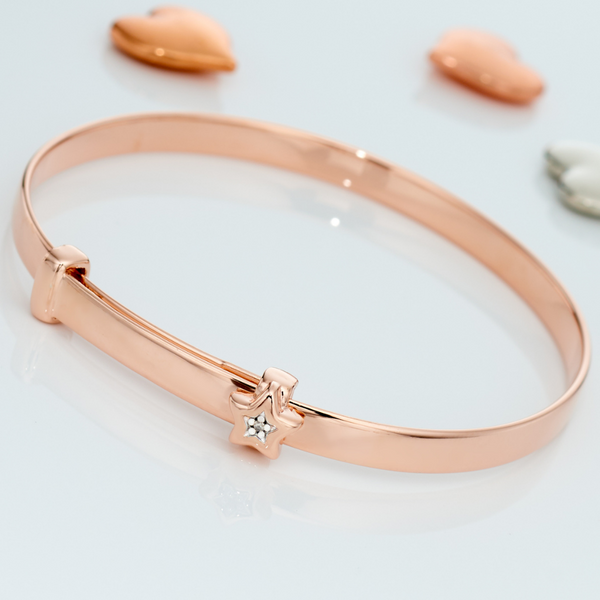 Little Star Gracie Diamond Rose Gold Baby Bangle 