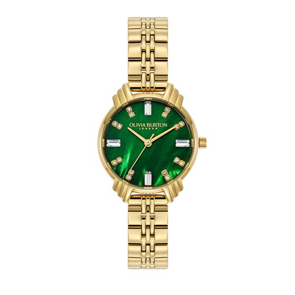 Olivia Burton Art Deco Midi Emerald Green and Gold Bracelet Watch 