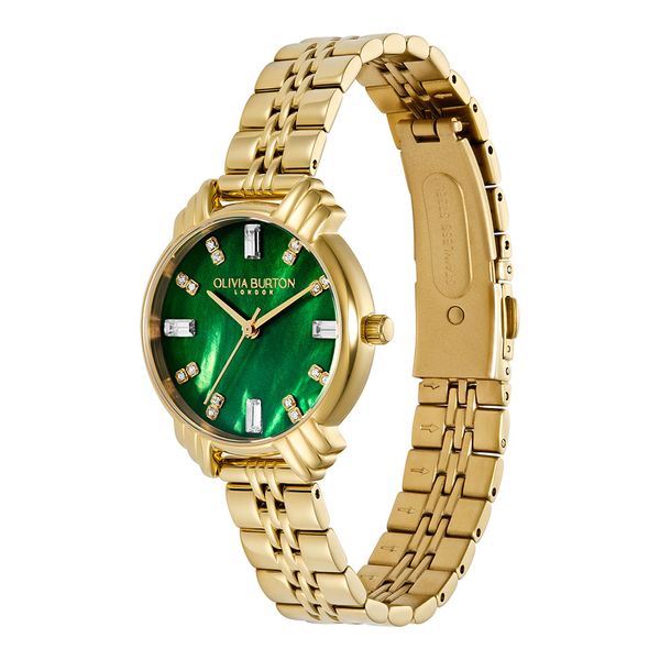 Olivia Burton Art Deco Midi Emerald Green and Gold Bracelet Watch 
