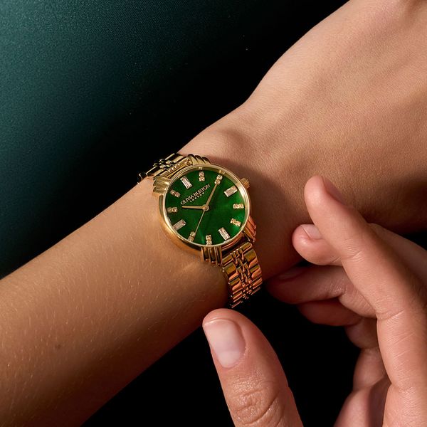 Olivia Burton Art Deco Midi Emerald Green and Gold Bracelet Watch 