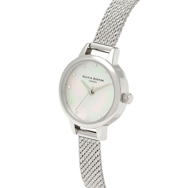 Olivia Burton Mini White Mother Of Pearl Sparkle Boucle Mesh Watch 