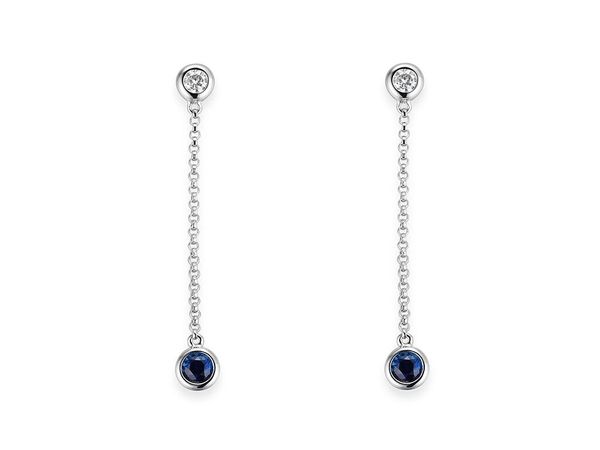 18ct White Gold Sapphire & Diamond Drop Earrings