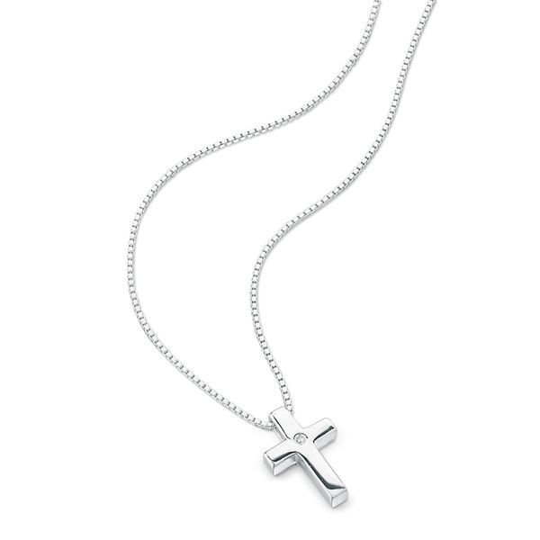 D for Diamond Cross Silver Pendant