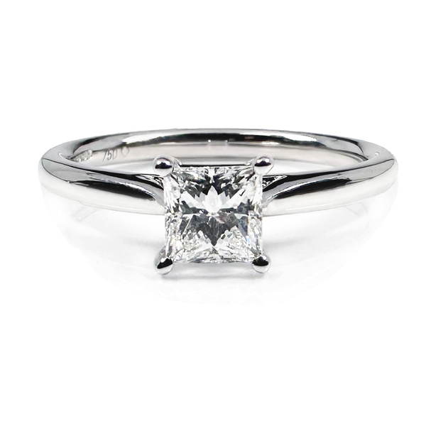 18ct White Gold 0.50ct Princess Cut Diamond 4 Claw Solitaire