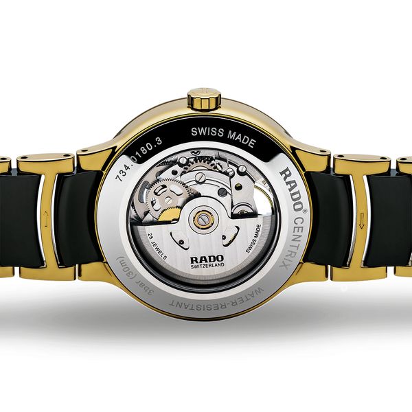 Rado Centrix 38mm Open Heart Black Ceramic Gold Watch Peter Jackson