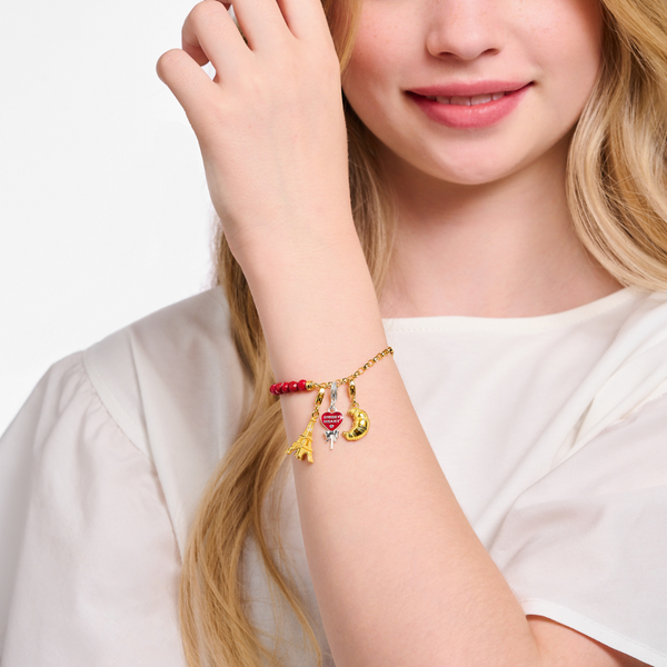 Thomas Sabo Red Bead Gold Plated Charm Bracelet 