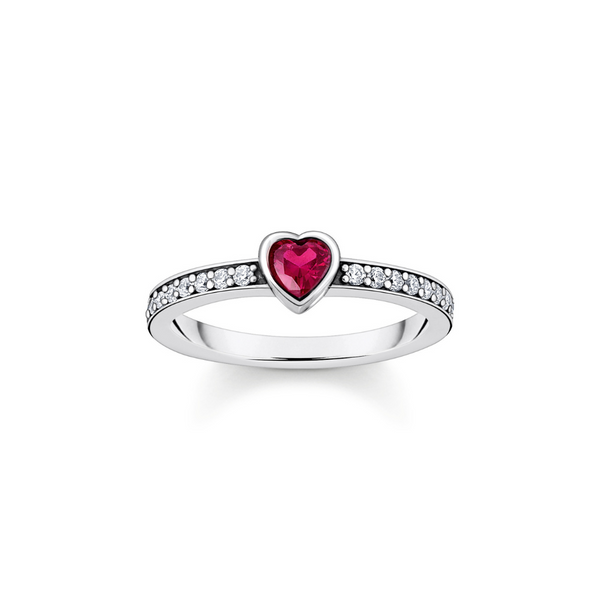 Thomas Sabo Heart-Shaped Solitaire Red Stone Silver Ring