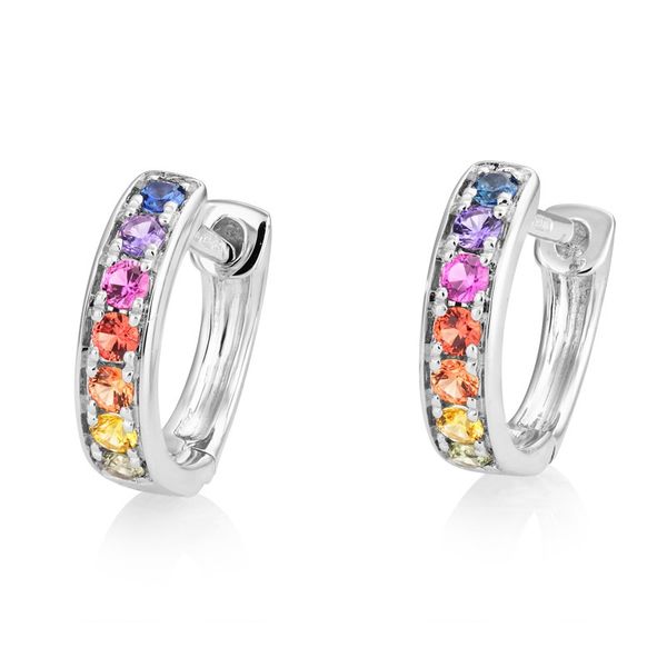 18CT WHITE GOLD FANCY SAPPHIRES .24 HOOP EARRINGS