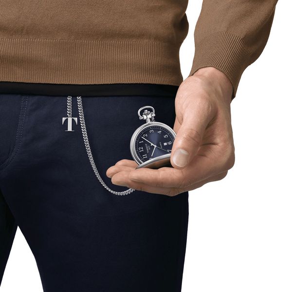 Tissot Savonnette Stainless Steel Blue Dial Quartz Pocket Watch