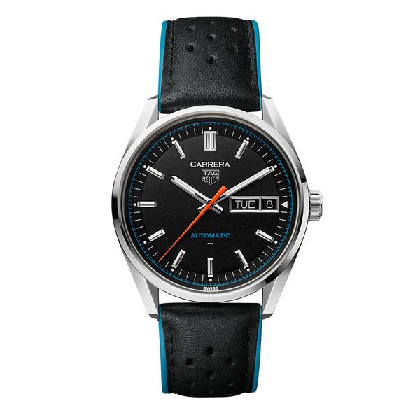 TAG Heuer Carrera Day-Date 41mm TH31-02 Black & Blue Automatic Strap Watch 