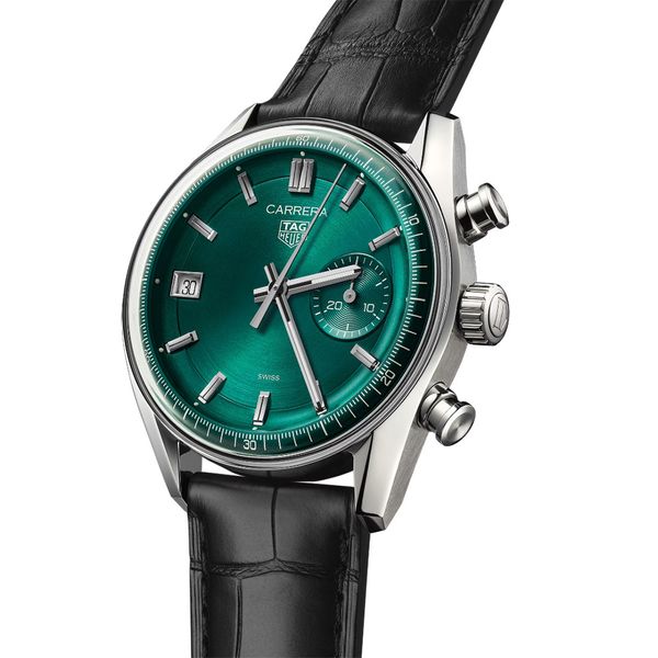 TAG Heuer Carrera Black Glass Box Leather Strap Watch Peter Jackson