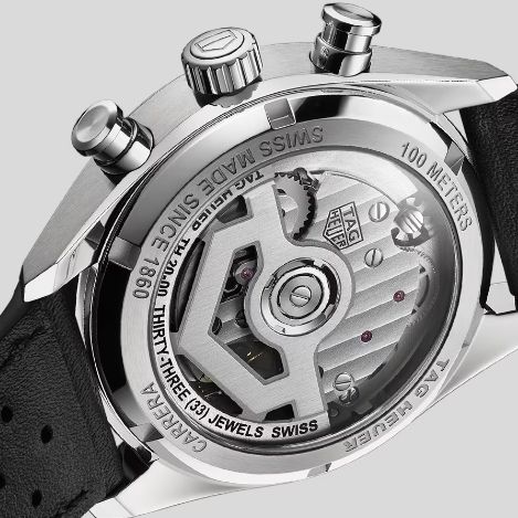 TAG Heuer Carrera Black Glass Box Leather Strap Watch Peter Jackson