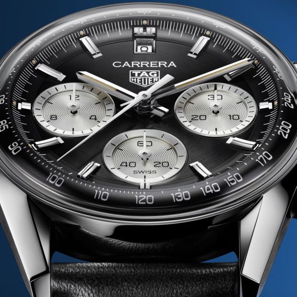 TAG Heuer Carrera Black Glass Box Leather Strap Watch Peter Jackson