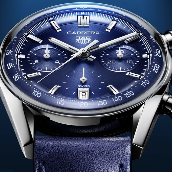 TAG Heuer Carrera Blue Glass Box Leather Strap Watch Peter Jackson