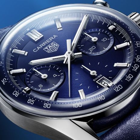 TAG Heuer Carrera Blue Glass Box Leather Strap Watch Peter Jackson