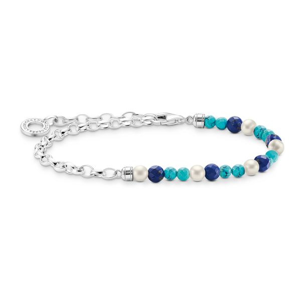Thomas Sabo Blue Pearl Silver Chain Link Charm Bracelet 