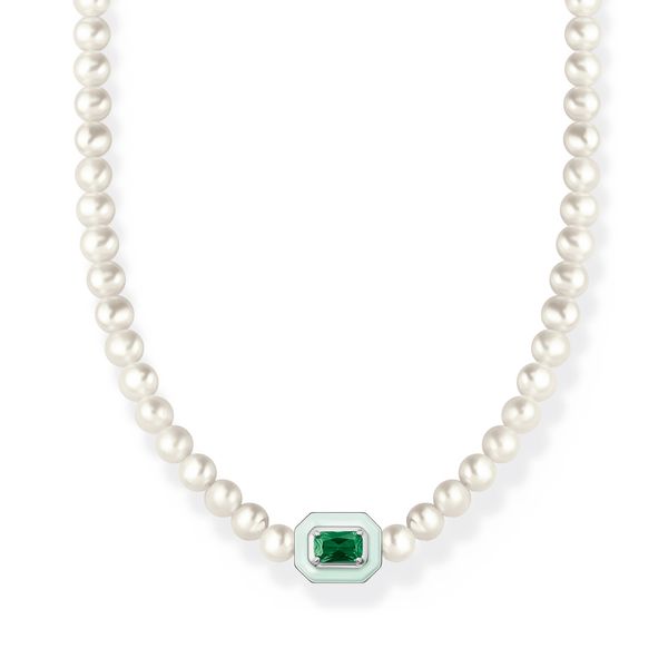 Thomas Sabo Green Stone Pearl Choker Necklace