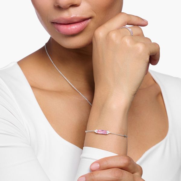 Silver bracelet with top pink stones