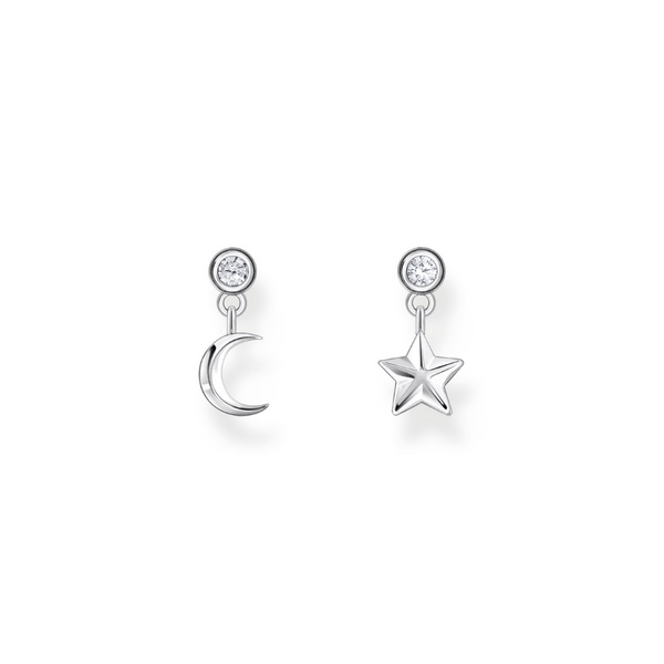 Thomas Sabo White Zirconia Moon & Star Silver Stud Earrings 
