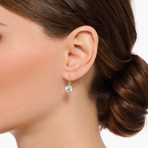 Thomas Sabo White Zirconia Solitaire Gold Plated Hook Earrings 