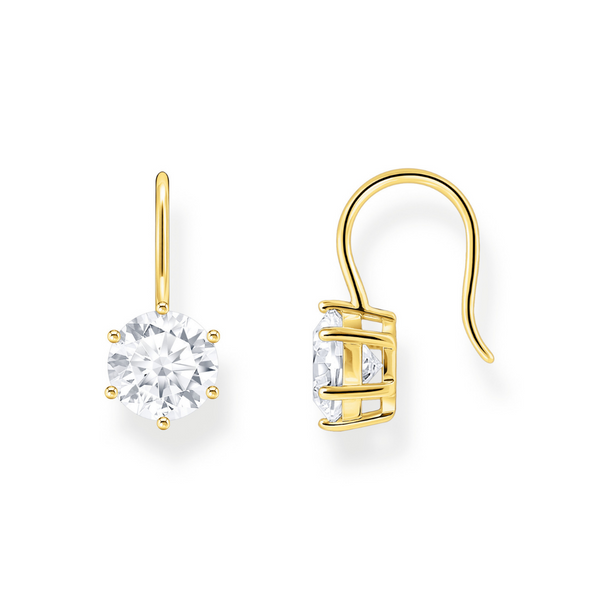 Thomas Sabo White Zirconia Solitaire Gold Plated Hook Earrings 