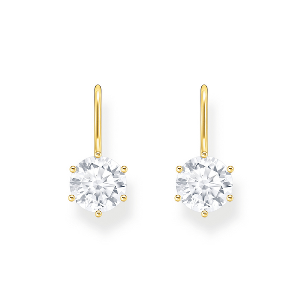 Thomas Sabo White Zirconia Solitaire Gold Plated Hook Earrings 