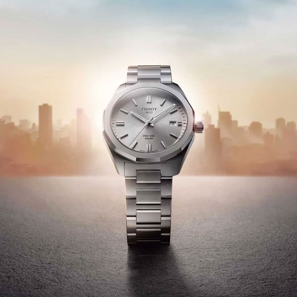 Tissot PRC 100 39mm Silver Steel Solar Quartz Bracelet Watch 