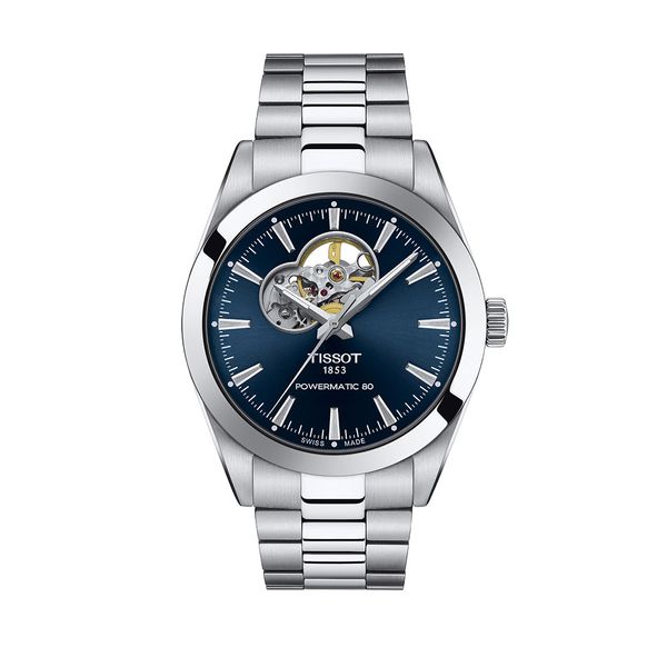 Tissot Gentleman 40mm Steel Blue Open Heart Powermatic Bracelet Watch
