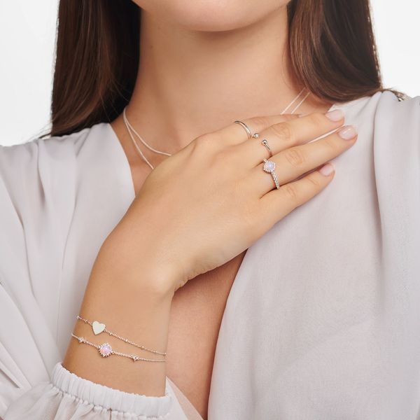 THOMAS SABO Anello in argento Sterling 925 con pietre rosa e bianche