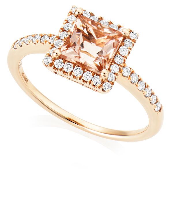 18CT ROSE GOLD MORGANITE 1.08 & DIAMOND .26 RING 