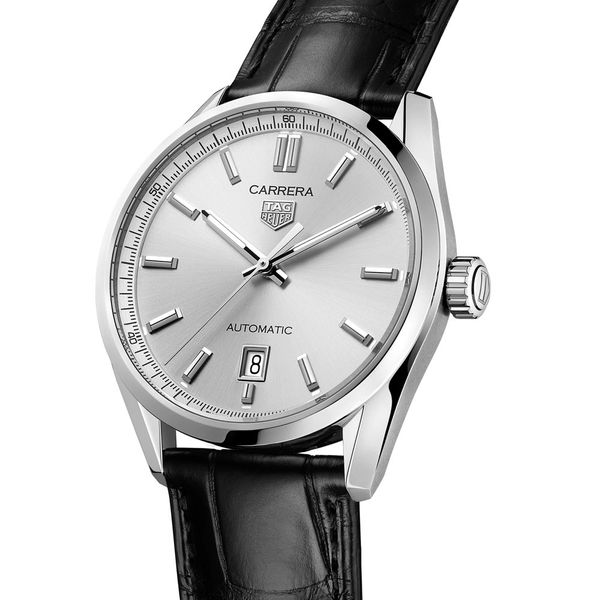 Tag Heuer Gents 39mm Silver Carrera Calibre 5 Automatic Date Strap