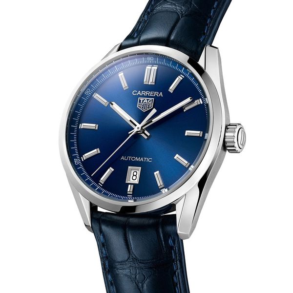 Tag Heuer Gents 39mm Blue Carrera Calibre 5 Automatic Date Strap