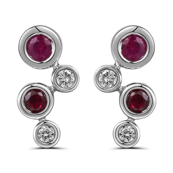 18CT WHITE GOLD .28 RUBY & .09 DIAMOND BUBBLE EARRINGS