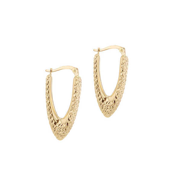 9ct Gold Elongated V-Shaped Drop Hoop Earrings