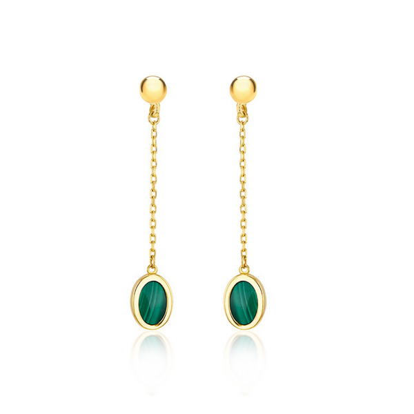 9ct Gold Malachite Oval Drop Earrings 