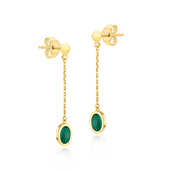 9ct Gold Malachite Oval Drop Earrings 