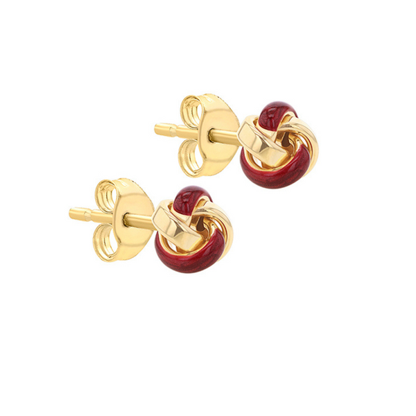 9ct Gold Red Enamel Knot Stud Earrings Peter Jackson